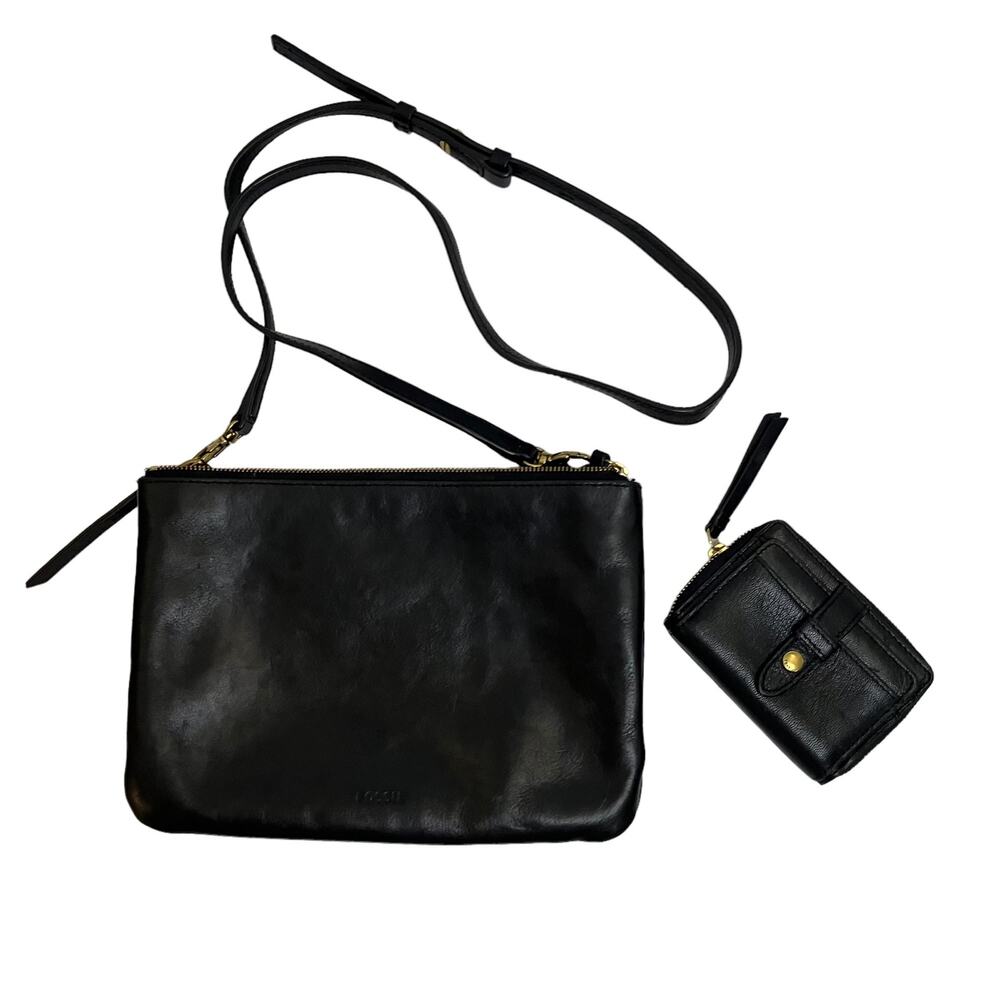 Fossil Black Leather Crossbody and Wallet
